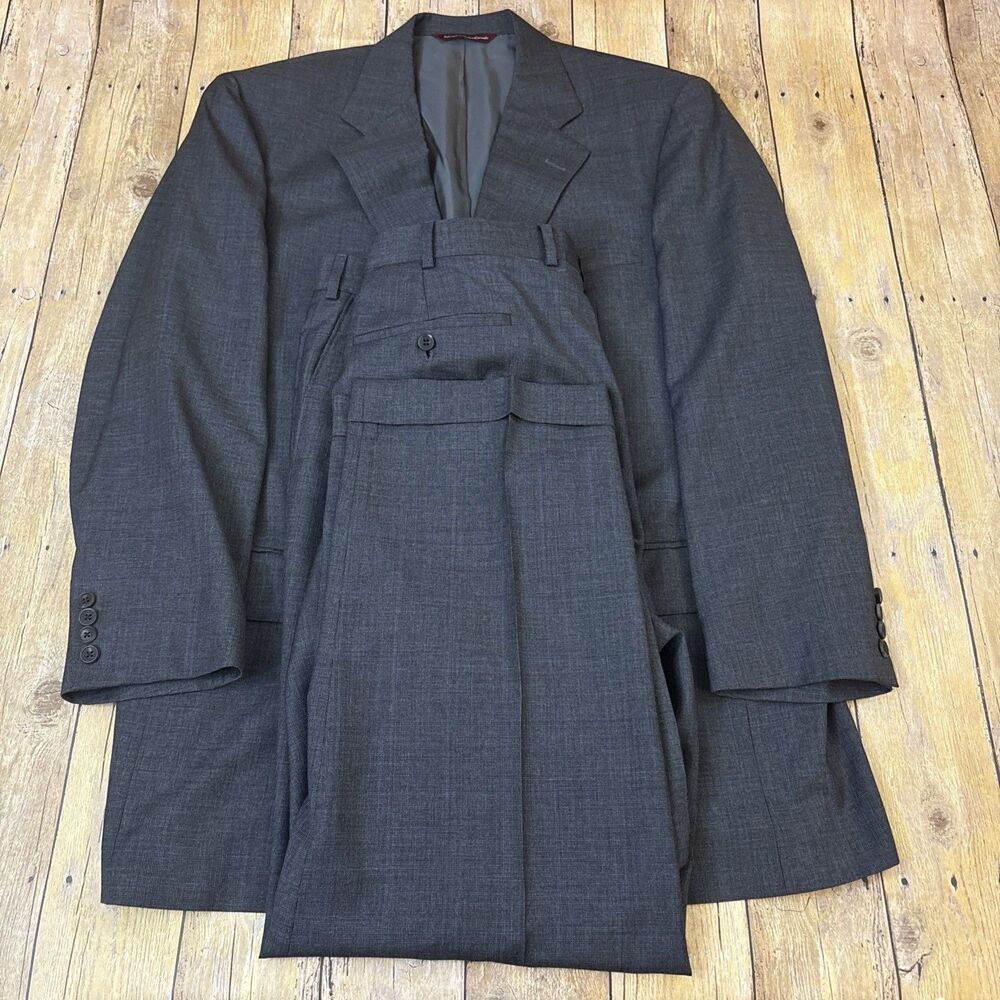 Samuelsohn Suit 3 Button Gray Wool Plaid Bespoke 42L 36W 28.5I